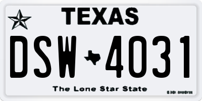 TX license plate DSW4031