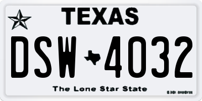 TX license plate DSW4032