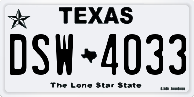 TX license plate DSW4033