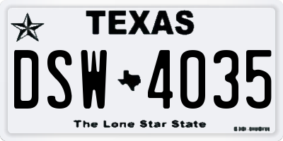 TX license plate DSW4035