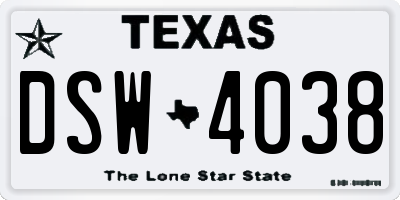 TX license plate DSW4038