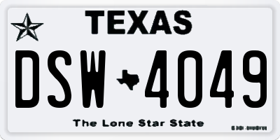 TX license plate DSW4049