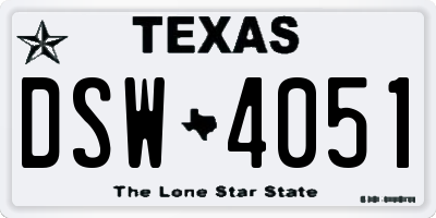 TX license plate DSW4051