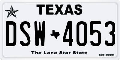 TX license plate DSW4053