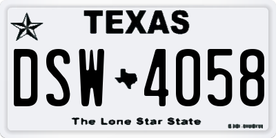TX license plate DSW4058
