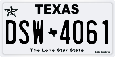 TX license plate DSW4061