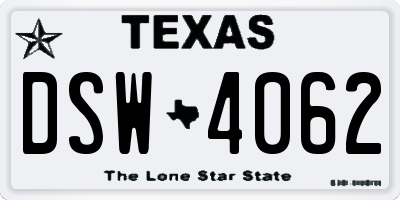 TX license plate DSW4062