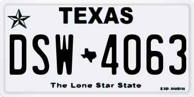 TX license plate DSW4063