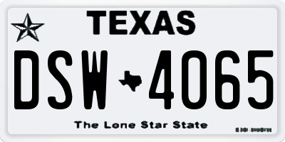 TX license plate DSW4065