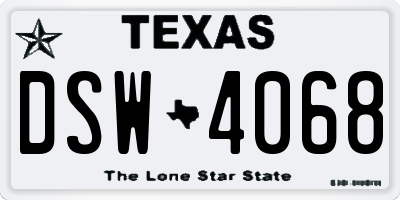 TX license plate DSW4068