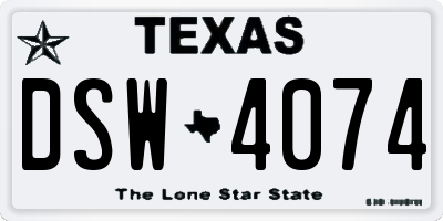 TX license plate DSW4074
