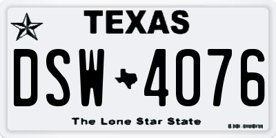 TX license plate DSW4076