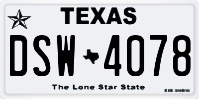 TX license plate DSW4078