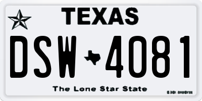 TX license plate DSW4081