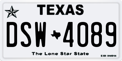TX license plate DSW4089