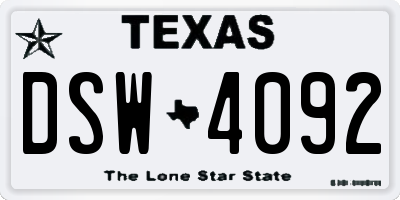 TX license plate DSW4092