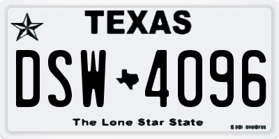 TX license plate DSW4096