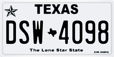 TX license plate DSW4098