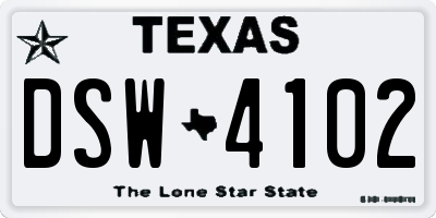 TX license plate DSW4102