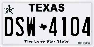 TX license plate DSW4104