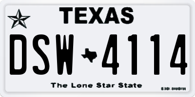 TX license plate DSW4114