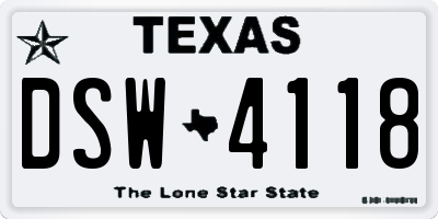 TX license plate DSW4118