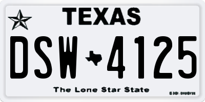 TX license plate DSW4125