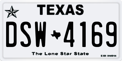 TX license plate DSW4169