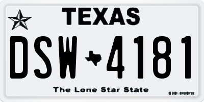 TX license plate DSW4181