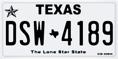 TX license plate DSW4189