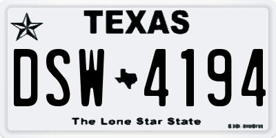 TX license plate DSW4194