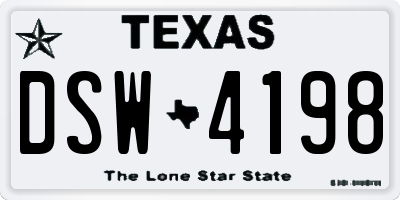 TX license plate DSW4198
