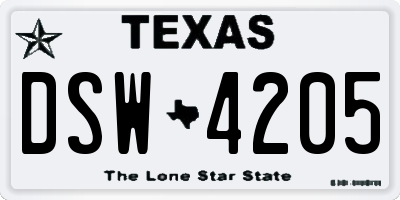 TX license plate DSW4205