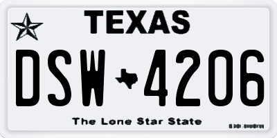 TX license plate DSW4206