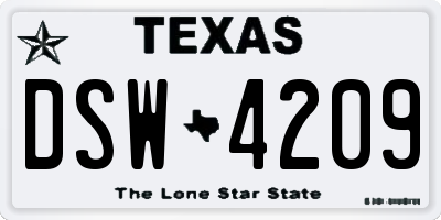 TX license plate DSW4209