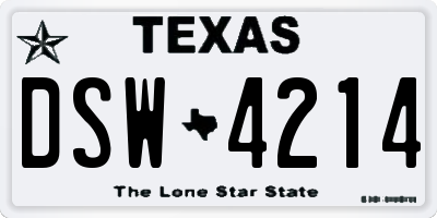 TX license plate DSW4214