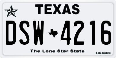 TX license plate DSW4216