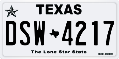 TX license plate DSW4217