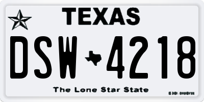TX license plate DSW4218