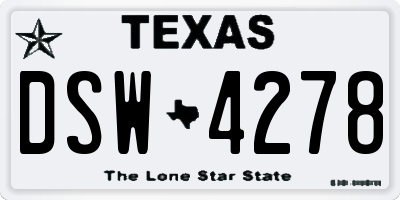 TX license plate DSW4278