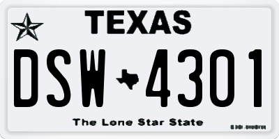 TX license plate DSW4301