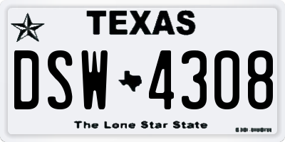 TX license plate DSW4308