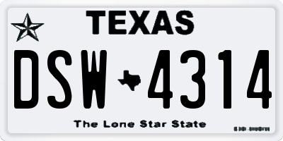 TX license plate DSW4314