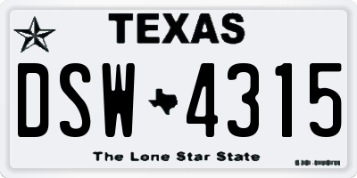 TX license plate DSW4315