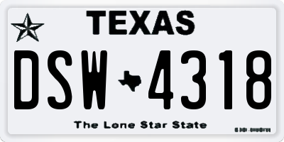 TX license plate DSW4318