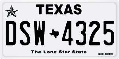 TX license plate DSW4325