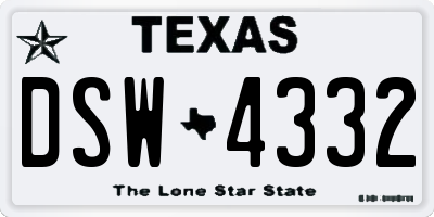 TX license plate DSW4332