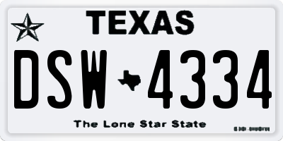 TX license plate DSW4334
