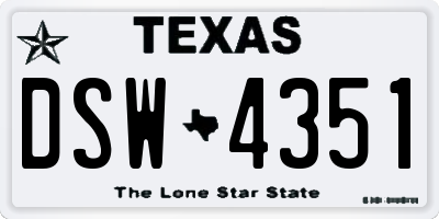 TX license plate DSW4351