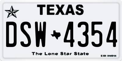 TX license plate DSW4354
